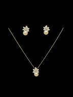 Silver Flower with Pearl Necklace Set