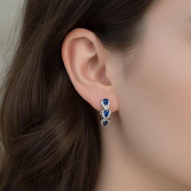 S925 silver round blue earrings