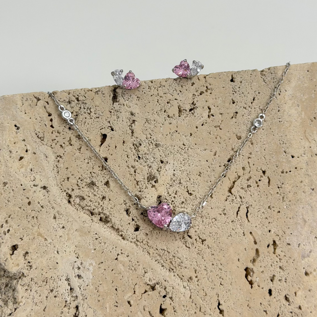 S925 pink heart set