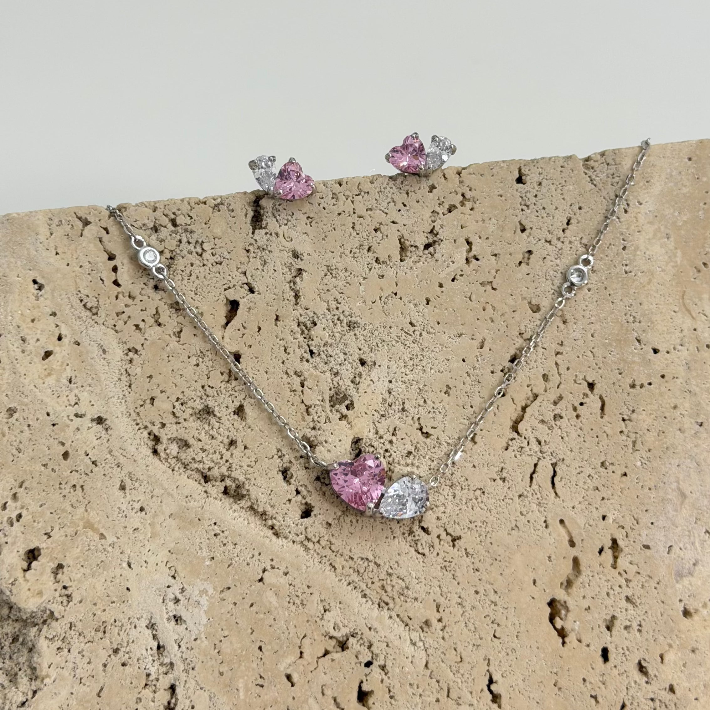 S925 pink heart set