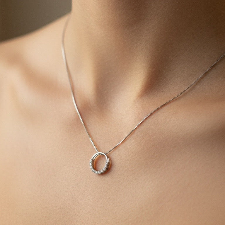 S925 silver circle zircon necklace