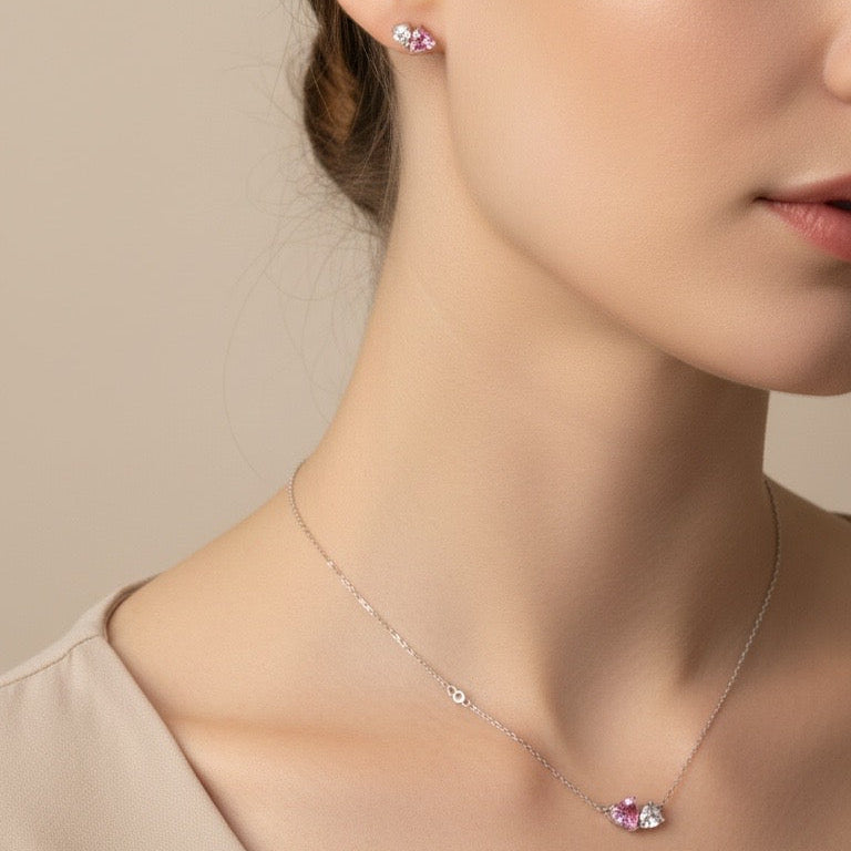 S925 pink heart set