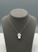 Silver Flower with Pearl Necklace Set